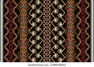 Embroidery Cross Stitch. Ethnic Patterns. Pixel Horizontal Seamless Vector. Geometric Ethnic Indian pattern. Native Ethnic pattern. Cross Stitch Border. Texture Textile Fabric Clothing Knitwear print.