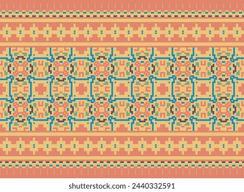 Embroidery cross stitch. ethnic patterns. geometric ethnic Indian pattern. native ethnic pattern. texture textile fabric clothing knitwear print. pixel horizontal seamless vector.