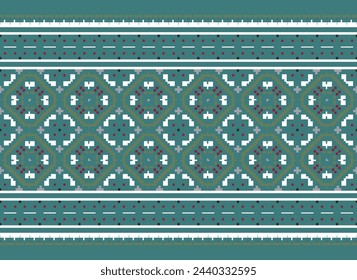 Stickerei Kreuzstich. Ethnische Muster. Geometrisches ethnisches indisches Muster. Einheimisches ethnisches Muster. Textur Textilgewebe Kleidung Strickbekleidung Druck. Pixel horizontal nahtloser Vektor.