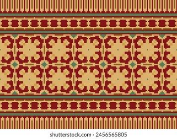 Embroidery Cross Stitch. Ethnic Patterns. Pixel Horizontal Seamless Vector. Geometric Ethnic Indian pattern. Native Ethnic pattern. Cross Stitch Border. Texture Textile Fabric Clothing Knitwear print.