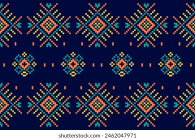 Punto de cruz bordado. Patrones étnicos. Pixel Vector Horizontal sin costuras. Patrón geométrico étnico indio. Patrón étnico nativo. Borde de puntada cruzada. Textura Textil Tela Ropa Ropa de punto estampado.
