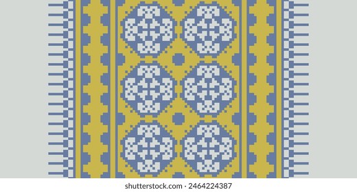 Embroidery Cross Stitch. Ethnic Patterns. Pixel Horizontal Seamless Vector. Geometric Ethnic Indian Pattern. Native Ethnic Pattern. Cross Stitch Border. Texture Textile Fabric Clothing Knitwear Print.