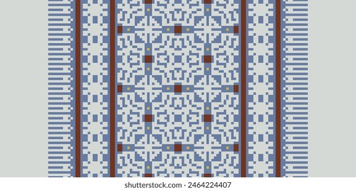 Embroidery Cross Stitch. Ethnic Patterns. Pixel Horizontal Seamless Vector. Geometric Ethnic Indian Pattern. Native Ethnic Pattern. Cross Stitch Border. Texture Textile Fabric Clothing Knitwear Print.