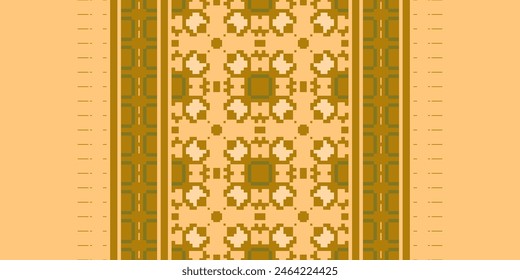 Embroidery Cross Stitch. Ethnic Patterns. Pixel Horizontal Seamless Vector. Geometric Ethnic Indian Pattern. Native Ethnic Pattern. Cross Stitch Border. Texture Textile Fabric Clothing Knitwear Print.