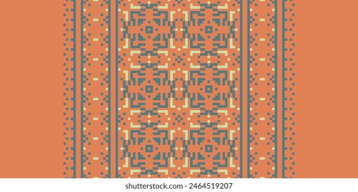 Embroidery Cross Stitch. Ethnic Patterns. Pixel Horizontal Seamless Vector. Geometric Ethnic Indian Pattern. Native Ethnic Pattern. Cross Stitch Border. Texture Textile Fabric Clothing Knitwear Print.