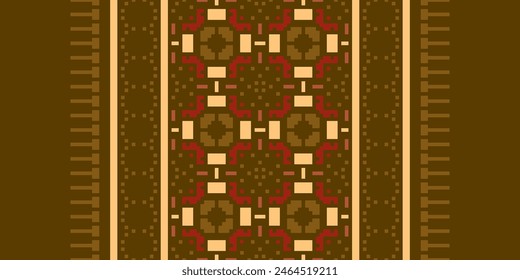 Embroidery Cross Stitch. Ethnic Patterns. Pixel Horizontal Seamless Vector. Geometric Ethnic Indian Pattern. Native Ethnic Pattern. Cross Stitch Border. Texture Textile Fabric Clothing Knitwear Print.