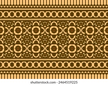 Embroidery Cross Stitch. Ethnic Patterns. Pixel Horizontal Seamless Vector. Geometric Ethnic Indian Pattern. Native Ethnic Pattern. Cross Stitch Border. Texture Textile Fabric Clothing Knitwear Print.