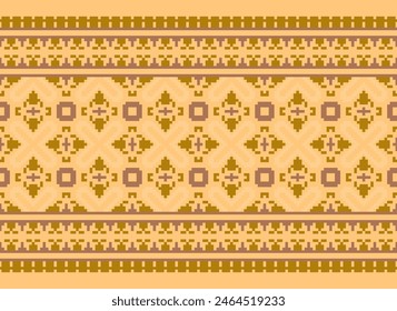 Stickerei Kreuzstich. Ethnische Muster. Pixel Horizontale nahtlose Vektorgrafik. In: Geometric Ethnic Indian Pattern. Einheimisches ethnisches Muster. Steppnaht. Textur Textilgewebe Bekleidung Strickbekleidung Print.