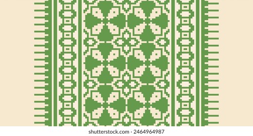 Embroidery Cross Stitch. Ethnic Patterns. Pixel Horizontal Seamless Vector. Geometric Ethnic Indian Pattern. Native Ethnic Pattern. Cross Stitch Border. Texture Textile Fabric Clothing Knitwear Print.