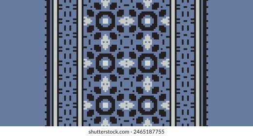 Embroidery Cross Stitch. Ethnic Patterns. Pixel Horizontal Seamless Vector. Geometric Ethnic Indian Pattern. Native Ethnic Pattern. Cross Stitch Border. Texture Textile Fabric Clothing Knitwear Print.