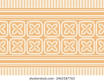Embroidery Cross Stitch. Ethnic Patterns. Pixel Horizontal Seamless Vector. Geometric Ethnic Indian Pattern. Native Ethnic Pattern. Cross Stitch Border. Texture Textile Fabric Clothing Knitwear Print.