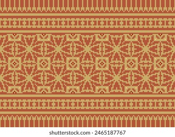 Embroidery Cross Stitch. Ethnic Patterns. Pixel Horizontal Seamless Vector. Geometric Ethnic Indian Pattern. Native Ethnic Pattern. Cross Stitch Border. Texture Textile Fabric Clothing Knitwear Print.
