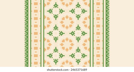 Embroidery Cross Stitch. Ethnic Patterns. Pixel Horizontal Seamless Vector. Geometric Ethnic Indian Pattern. Native Ethnic Pattern. Cross Stitch Border. Texture Textile Fabric Clothing Knitwear Print.
