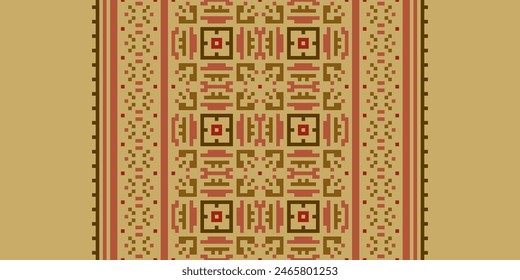 Stickerei Kreuzstich. Ethnische Muster. Pixel Horizontale nahtlose Vektorgrafik. In: Geometric Ethnic Indian Pattern. Einheimisches ethnisches Muster. Steppnaht. Textur Textilgewebe Bekleidung Strickbekleidung Print.