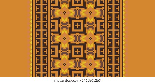 Embroidery Cross Stitch. Ethnic Patterns. Pixel Horizontal Seamless Vector. Geometric Ethnic Indian Pattern. Native Ethnic Pattern. Cross Stitch Border. Texture Textile Fabric Clothing Knitwear Print.
