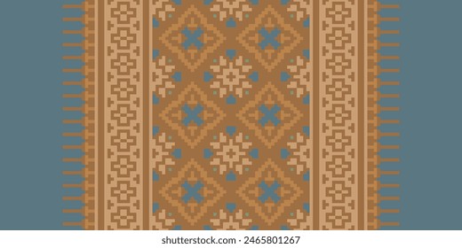 Embroidery Cross Stitch. Ethnic Patterns. Pixel Horizontal Seamless Vector. Geometric Ethnic Indian Pattern. Native Ethnic Pattern. Cross Stitch Border. Texture Textile Fabric Clothing Knitwear Print.