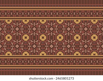 Embroidery Cross Stitch. Ethnic Patterns. Pixel Horizontal Seamless Vector. Geometric Ethnic Indian Pattern. Native Ethnic Pattern. Cross Stitch Border. Texture Textile Fabric Clothing Knitwear Print.
