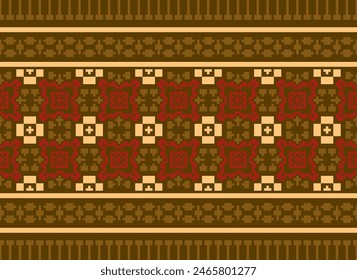 Embroidery Cross Stitch. Ethnic Patterns. Pixel Horizontal Seamless Vector. Geometric Ethnic Indian Pattern. Native Ethnic Pattern. Cross Stitch Border. Texture Textile Fabric Clothing Knitwear Print.