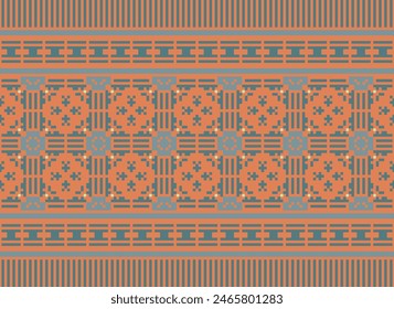 Embroidery Cross Stitch. Ethnic Patterns. Pixel Horizontal Seamless Vector. Geometric Ethnic Indian Pattern. Native Ethnic Pattern. Cross Stitch Border. Texture Textile Fabric Clothing Knitwear Print.