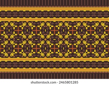 Punto de cruz bordado. Patrones étnicos. Pixel Vector Horizontal sin costuras. Patrón geométrico étnico indio. Patrón étnico nativo. Borde de puntada cruzada. Textura Textil Tela Ropa Ropa de punto Imprimir.