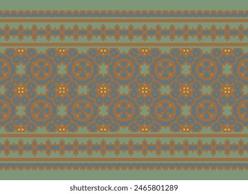 Punto de cruz bordado. Patrones étnicos. Pixel Vector Horizontal sin costuras. Patrón geométrico étnico indio. Patrón étnico nativo. Borde de puntada cruzada. Textura Textil Tela Ropa Ropa de punto Imprimir.
