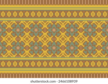 Embroidery Cross Stitch. Ethnic Patterns. Pixel Horizontal Seamless Vector. Geometric Ethnic Indian Pattern. Native Ethnic Pattern. Cross Stitch Border. Texture Textile Fabric Clothing Knitwear Print.