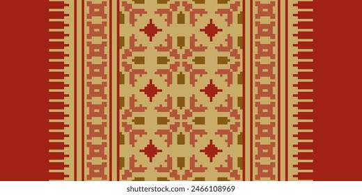Embroidery Cross Stitch. Ethnic Patterns. Pixel Horizontal Seamless Vector. Geometric Ethnic Indian Pattern. Native Ethnic Pattern. Cross Stitch Border. Texture Textile Fabric Clothing Knitwear Print.