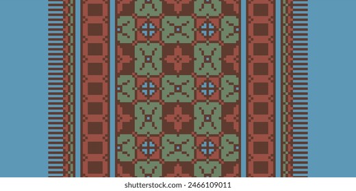 Embroidery Cross Stitch. Ethnic Patterns. Pixel Horizontal Seamless Vector. Geometric Ethnic Indian Pattern. Native Ethnic Pattern. Cross Stitch Border. Texture Textile Fabric Clothing Knitwear Print.