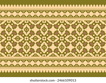 Punto de cruz bordado. Patrones étnicos. Pixel Vector Horizontal sin costuras. Patrón geométrico étnico indio. Patrón étnico nativo. Borde de puntada cruzada. Textura Textil Tela Ropa Ropa de punto Imprimir.