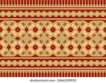 Punto de cruz bordado. Patrones étnicos. Pixel Vector Horizontal sin costuras. Patrón geométrico étnico indio. Patrón étnico nativo. Borde de puntada cruzada. Textura Textil Tela Ropa Ropa de punto Imprimir.
