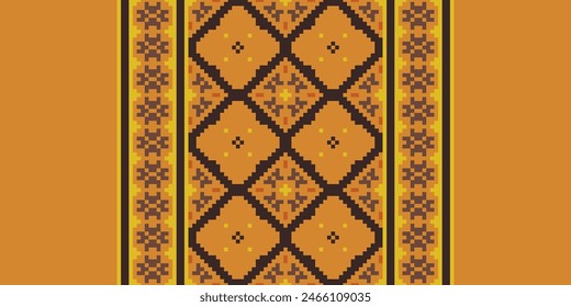 Embroidery Cross Stitch. Ethnic Patterns. Pixel Horizontal Seamless Vector. Geometric Ethnic Indian Pattern. Native Ethnic Pattern. Cross Stitch Border. Texture Textile Fabric Clothing Knitwear Print.