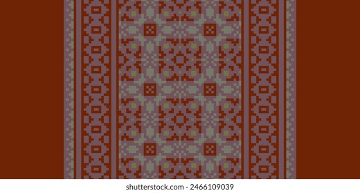 Embroidery Cross Stitch. Ethnic Patterns. Pixel Horizontal Seamless Vector. Geometric Ethnic Indian Pattern. Native Ethnic Pattern. Cross Stitch Border. Texture Textile Fabric Clothing Knitwear Print.
