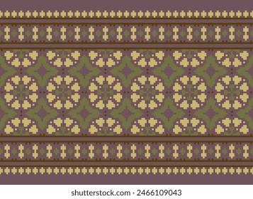 Embroidery Cross Stitch. Ethnic Patterns. Pixel Horizontal Seamless Vector. Geometric Ethnic Indian Pattern. Native Ethnic Pattern. Cross Stitch Border. Texture Textile Fabric Clothing Knitwear Print.