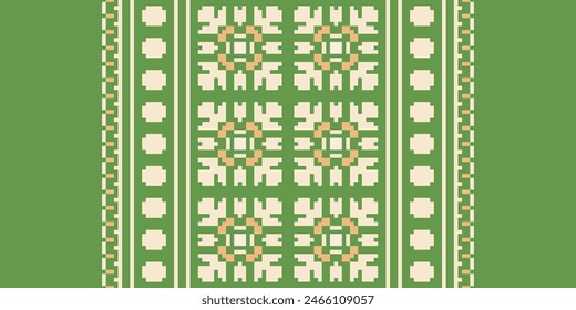 Embroidery Cross Stitch. Ethnic Patterns. Pixel Horizontal Seamless Vector. Geometric Ethnic Indian Pattern. Native Ethnic Pattern. Cross Stitch Border. Texture Textile Fabric Clothing Knitwear Print.