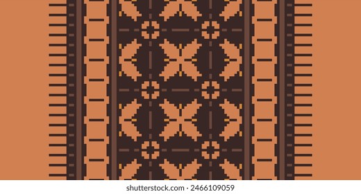 Embroidery Cross Stitch. Ethnic Patterns. Pixel Horizontal Seamless Vector. Geometric Ethnic Indian Pattern. Native Ethnic Pattern. Cross Stitch Border. Texture Textile Fabric Clothing Knitwear Print.