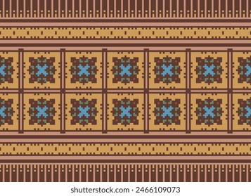 Embroidery Cross Stitch. Ethnic Patterns. Pixel Horizontal Seamless Vector. Geometric Ethnic Indian Pattern. Native Ethnic Pattern. Cross Stitch Border. Texture Textile Fabric Clothing Knitwear Print.