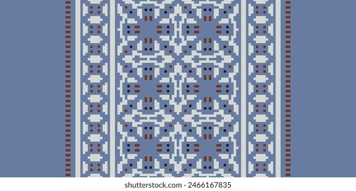 Embroidery Cross Stitch. Ethnic Patterns. Pixel Horizontal Seamless Vector. Geometric Ethnic Indian Pattern. Native Ethnic Pattern. Cross Stitch Border. Texture Textile Fabric Clothing Knitwear Print.