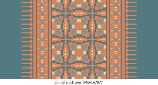 Embroidery Cross Stitch. Ethnic Patterns. Pixel Horizontal Seamless Vector. Geometric Ethnic Indian Pattern. Native Ethnic Pattern. Cross Stitch Border. Texture Textile Fabric Clothing Knitwear Print.