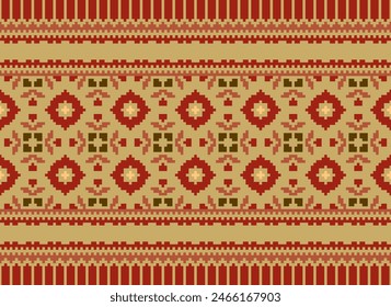 Punto de cruz bordado. Patrones étnicos. Pixel Vector Horizontal sin costuras. Patrón geométrico étnico indio. Patrón étnico nativo. Borde de puntada cruzada. Textura Textil Tela Ropa Ropa de punto Imprimir.