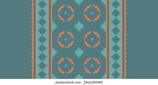 Embroidery Cross Stitch. Ethnic Patterns. Pixel Horizontal Seamless Vector. Geometric Ethnic Indian Pattern. Native Ethnic Pattern. Cross Stitch Border. Texture Textile Fabric Clothing Knitwear Print.