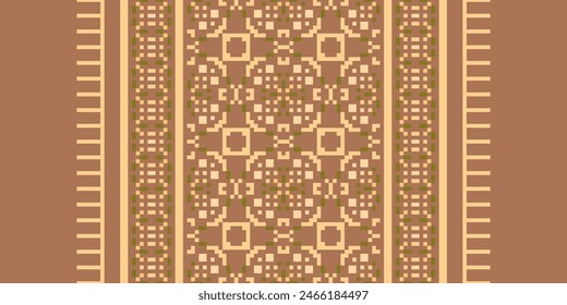 Embroidery Cross Stitch. Ethnic Patterns. Pixel Horizontal Seamless Vector. Geometric Ethnic Indian Pattern. Native Ethnic Pattern. Cross Stitch Border. Texture Textile Fabric Clothing Knitwear Print.