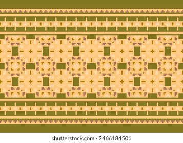 Stickerei Kreuzstich. Ethnische Muster. Pixel Horizontale nahtlose Vektorgrafik. In: Geometric Ethnic Indian Pattern. Einheimisches ethnisches Muster. Steppnaht. Textur Textilgewebe Bekleidung Strickbekleidung Print.