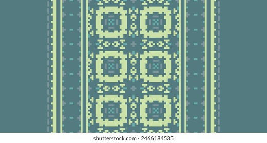 Embroidery Cross Stitch. Ethnic Patterns. Pixel Horizontal Seamless Vector. Geometric Ethnic Indian Pattern. Native Ethnic Pattern. Cross Stitch Border. Texture Textile Fabric Clothing Knitwear Print.