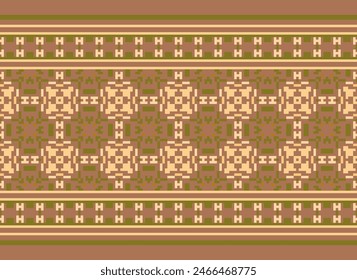 Embroidery Cross Stitch. Ethnic Patterns. Pixel Horizontal Seamless Vector. Geometric Ethnic Indian Pattern. Native Ethnic Pattern. Cross Stitch Border. Texture Textile Fabric Clothing Knitwear Print.