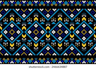 Embroidery Cross Stitch. Ethnic Patterns. Pixel Horizontal Seamless Vector. Geometric Ethnic Indian pattern. Native Ethnic pattern. Cross Stitch Border. Texture Textile Fabric Clothing Knitwear print.