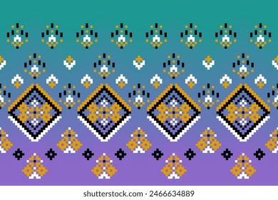 Punto de cruz bordado. Patrones étnicos. Pixel Vector Horizontal sin costuras. Patrón geométrico étnico indio. Patrón étnico nativo. Borde de puntada cruzada. Textura Textil Tela Ropa Ropa de punto estampado.