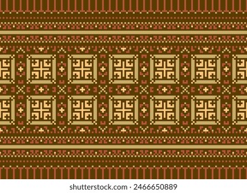 Embroidery Cross Stitch. Ethnic Patterns. Pixel Horizontal Seamless Vector. Geometric Ethnic Indian Pattern. Native Ethnic Pattern. Cross Stitch Border. Texture Textile Fabric Clothing Knitwear Print.