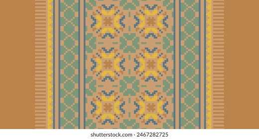 Embroidery Cross Stitch. Ethnic Patterns. Pixel Horizontal Seamless Vector. Geometric Ethnic Indian Pattern. Native Ethnic Pattern. Cross Stitch Border. Texture Textile Fabric Clothing Knitwear Print.