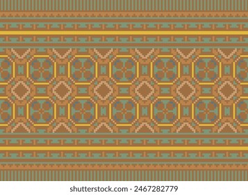 Punto de cruz bordado. Patrones étnicos. Pixel Vector Horizontal sin costuras. Patrón geométrico étnico indio. Patrón étnico nativo. Borde de puntada cruzada. Textura Textil Tela Ropa Ropa de punto Imprimir.