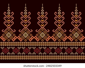 Embroidery Cross Stitch. Ethnic Patterns. Pixel Horizontal Seamless Vector. Geometric Ethnic Indian pattern. Native Ethnic pattern. Cross Stitch Border. Texture Textile Fabric Clothing Knitwear print.